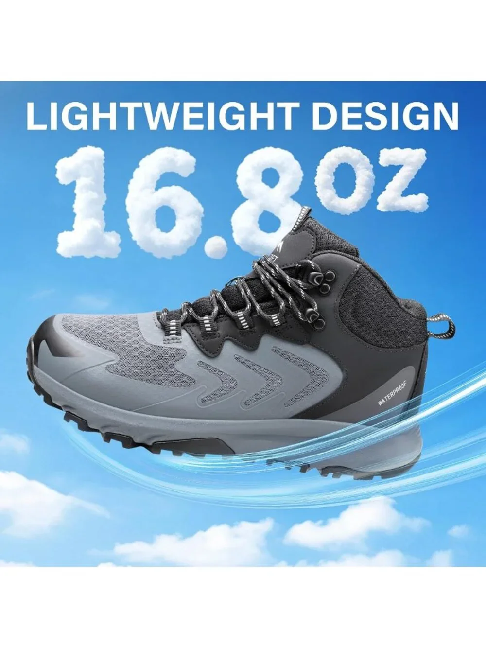 Men's Grey Waterproof Shoes Casual Solid Mid Top Cap Toe Non Slip Hiking Boots